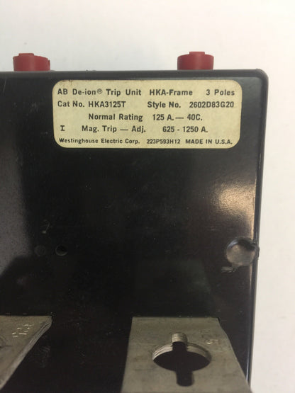 WESTINGHOUSE HKA3125T 125A TRIP UNIT 3POLE MAG TRIP-ADJ 625-1250A1
