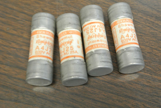 LOT of 4 / SHAWMUT A4J25 AMP-TRAP® CLASS J FUSE / 25A / 600V0