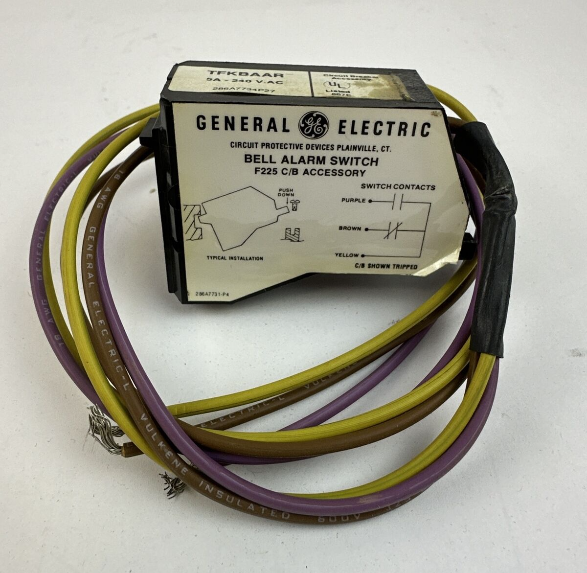 GE TFKBAAR BELL ALARM SWITCH F225 C/B ACCESSORY 5A 240VAC1