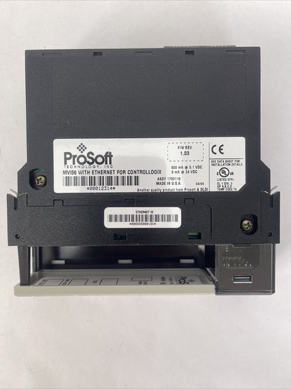 PROSOFT MVI56 WITH ETHRNET FOR CONTROLLOGIX F/W REV 1.03 3mA@24VDC 800mA@5.1VDC3