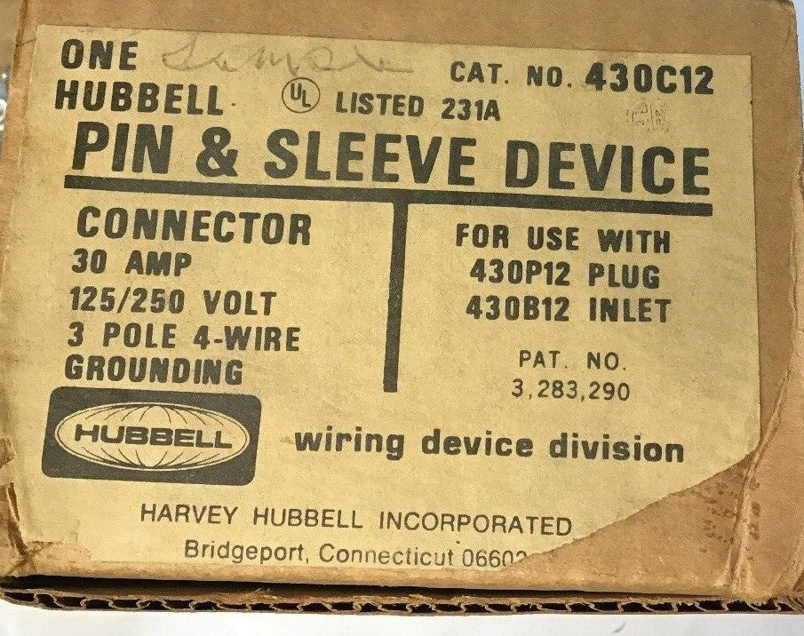 HUBBELL 430C12 PIN&SLEEVE  30AMP 125/250V 3POLE 4-WIRE GROUNDING1