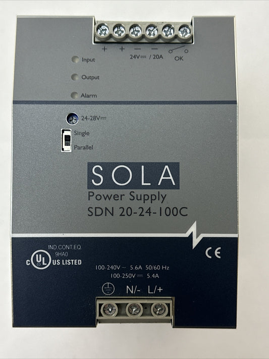 SOLA SDN 20-24-100C POWER SUPPLY 24VDC 20A 100-240VAC 5.6A0