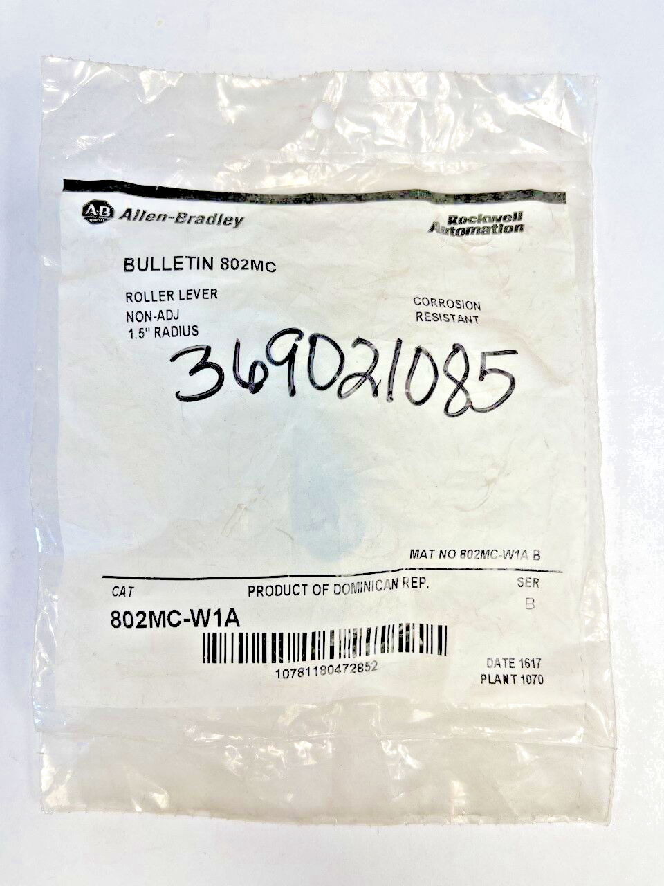 ALLEN BRADLEY - 802MC-W1A - ROLLER LEVER - NON-ADJUSTABLE - 1.5" RADIUS1