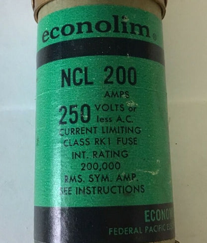 ECONOMY FUSE NCLR200 CURRENT LIMITING FUSE CLASS RK1 250VAC ***LOTOF3***2
