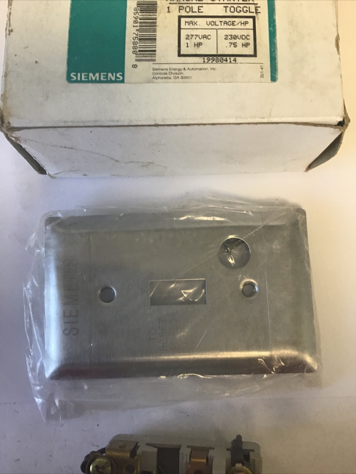 SIEMEN SMF FS1P MANUAL STARTER 1 POLE TOGGLE 277VAC 230VDC 1HP 3
