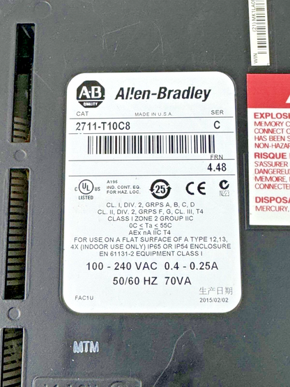ALLEN-BRADLEY - 2711-T10C8 SER. C/FRN 4.48 - PANELVIEW 1000 ASSEMBLED TERM5
