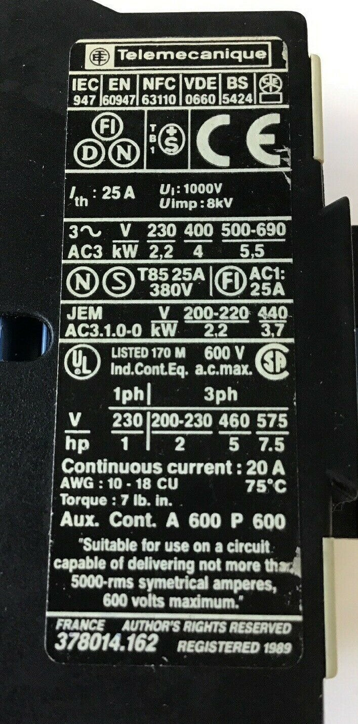TELEMECANIQUE LP1 D09 10 CONTACTOR RELAY 24 VDC5