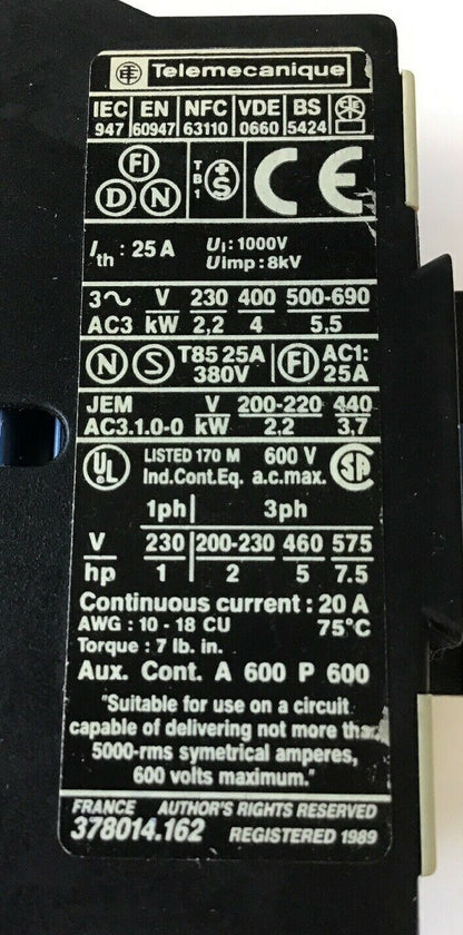 TELEMECANIQUE LP1 D09 10 CONTACTOR RELAY 24 VDC5
