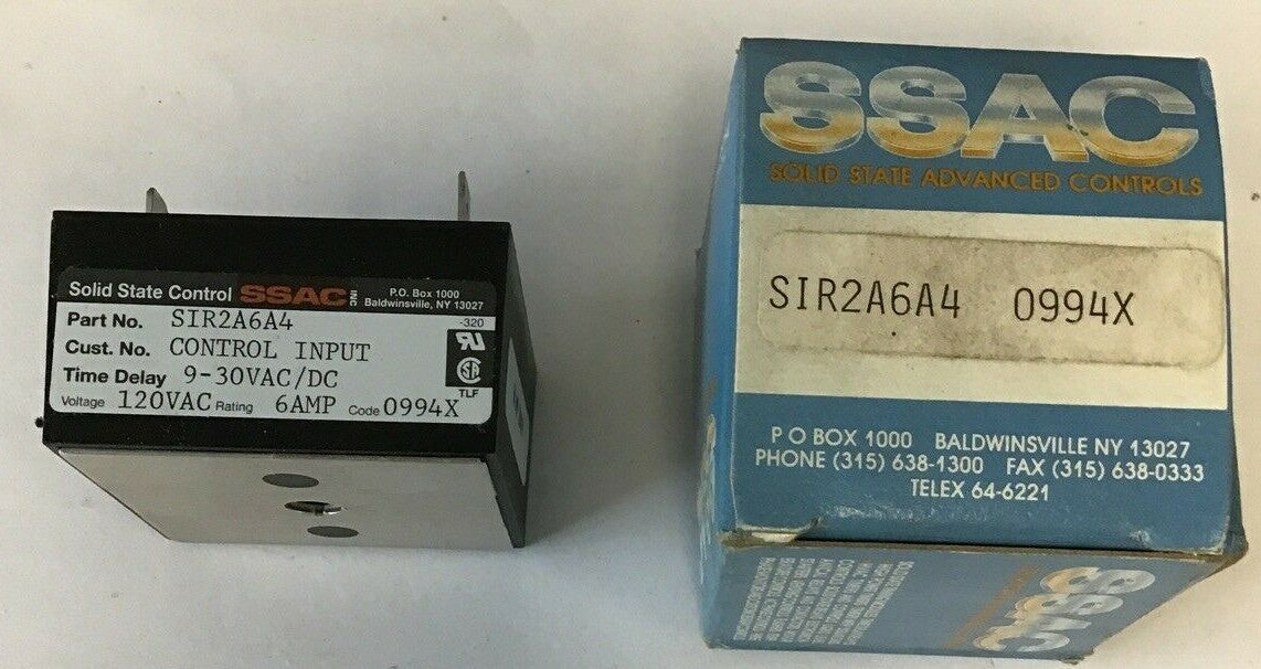 SSAC SIR2A6A4 CONTROL INPUT TIME DELAY9-30VAC/DC 120VAC 6AMP 0