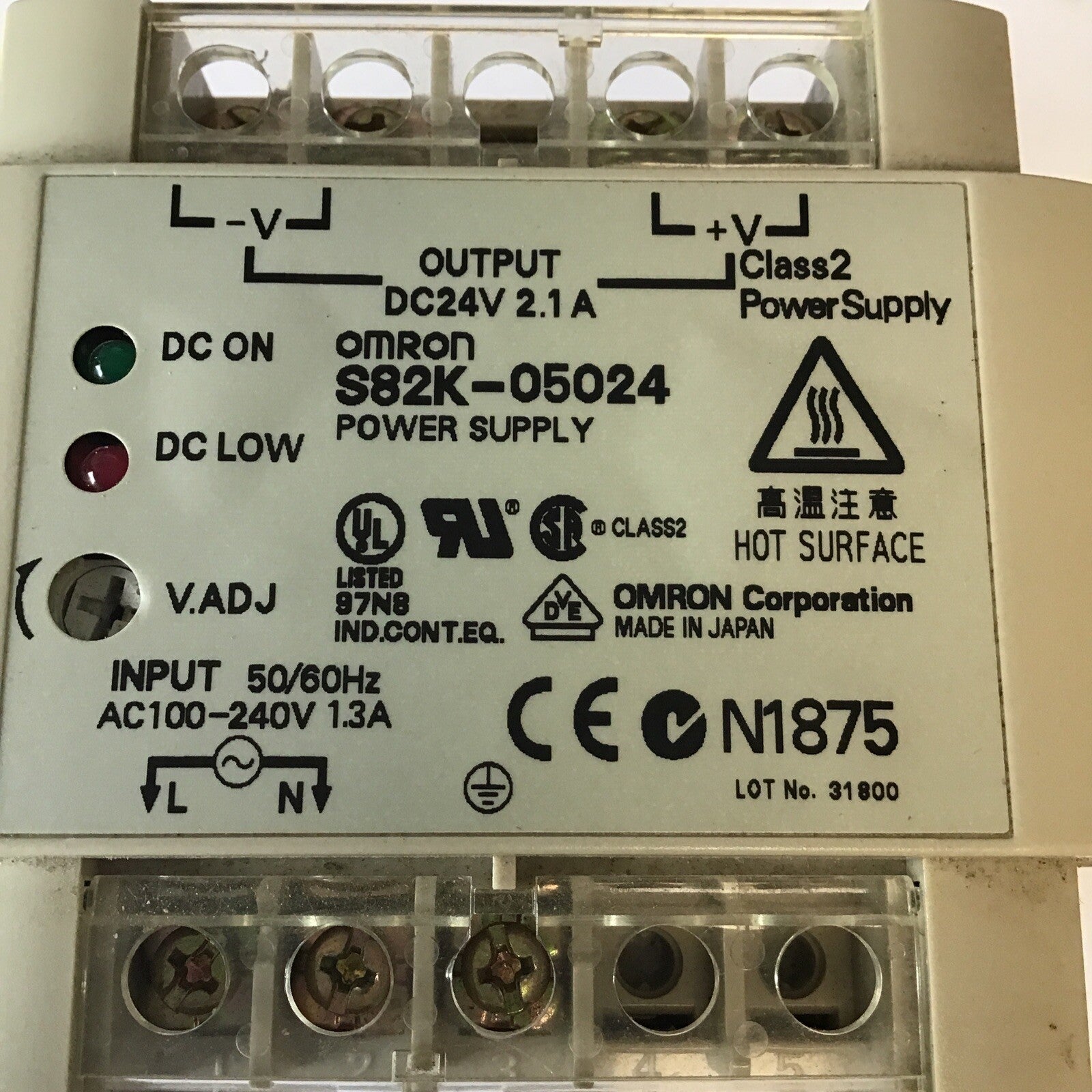 OMRON S82K-05024 POWER SUPPLY 24VDC CLASS2 240VAC 50/60HZ 2.1A 1