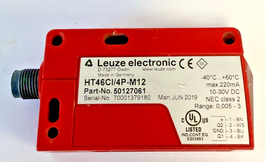 LEUZE HT46CI/4P-M12 PROXIMITY SWITCH 10-30VDC SENSOR 220MA CLASS 20