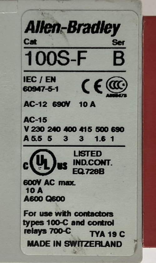 ALLEN BRADLEY 700S-CF620ZJC COIL 24VDC 700-CF310Z* 600VAC 25A SER A 100S-F SER B7