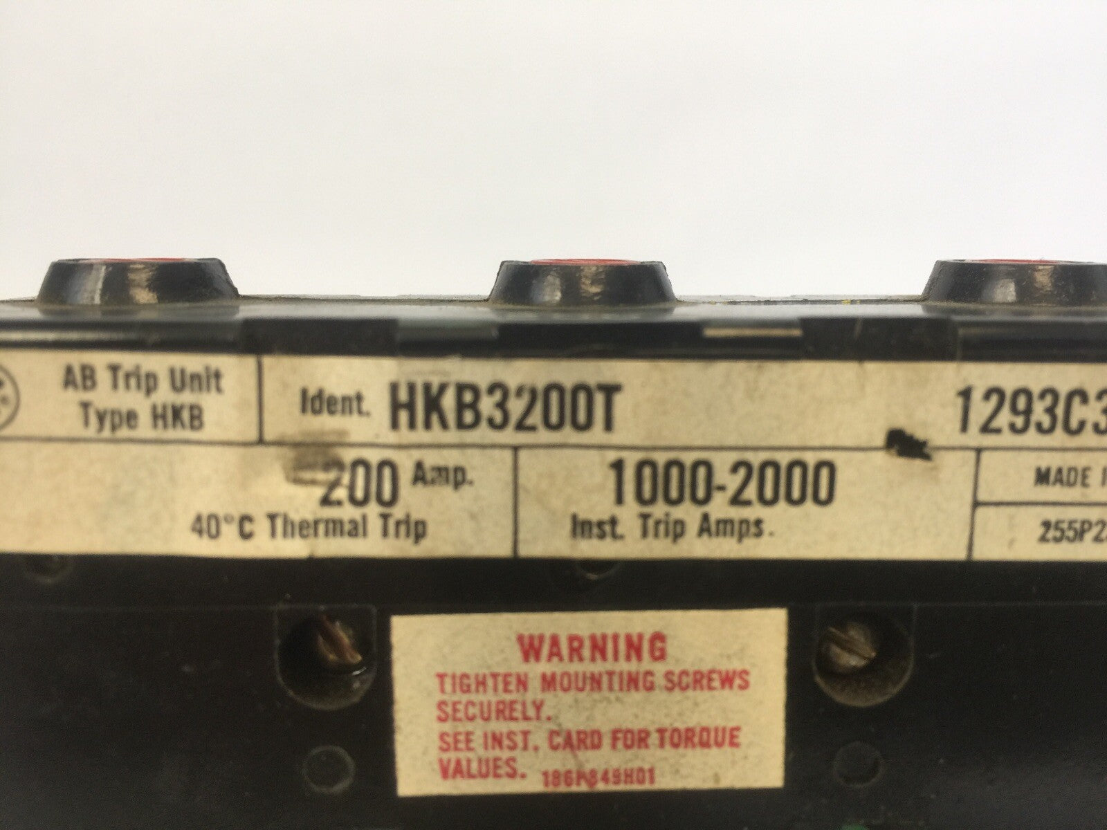 WESTINGHOUSE HKB3200T TRIP UNIT 200AMP THERMAL TRIP 1000-2000AMP INST. TRIP1