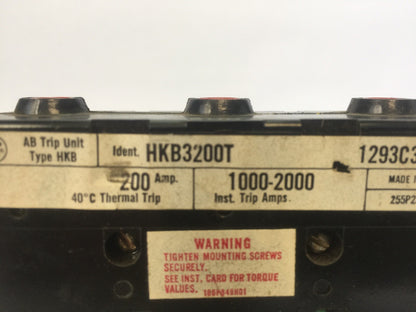 WESTINGHOUSE HKB3200T TRIP UNIT 200AMP THERMAL TRIP 1000-2000AMP INST. TRIP1