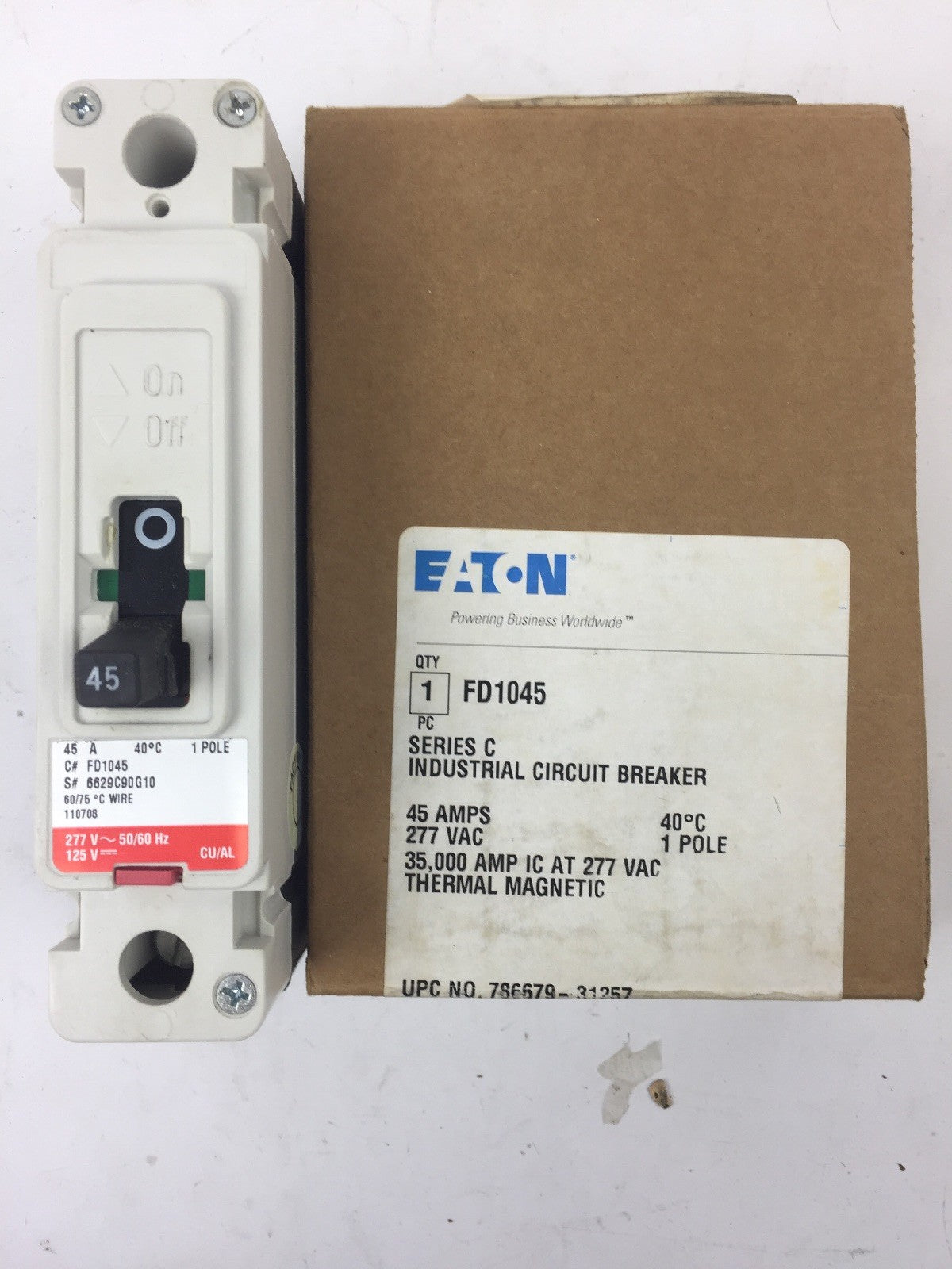 EATON FD1045 SERIES C INDUSTRIAL CIRCUIT BREAKER 45 AMP 277VAC 1 POLE0