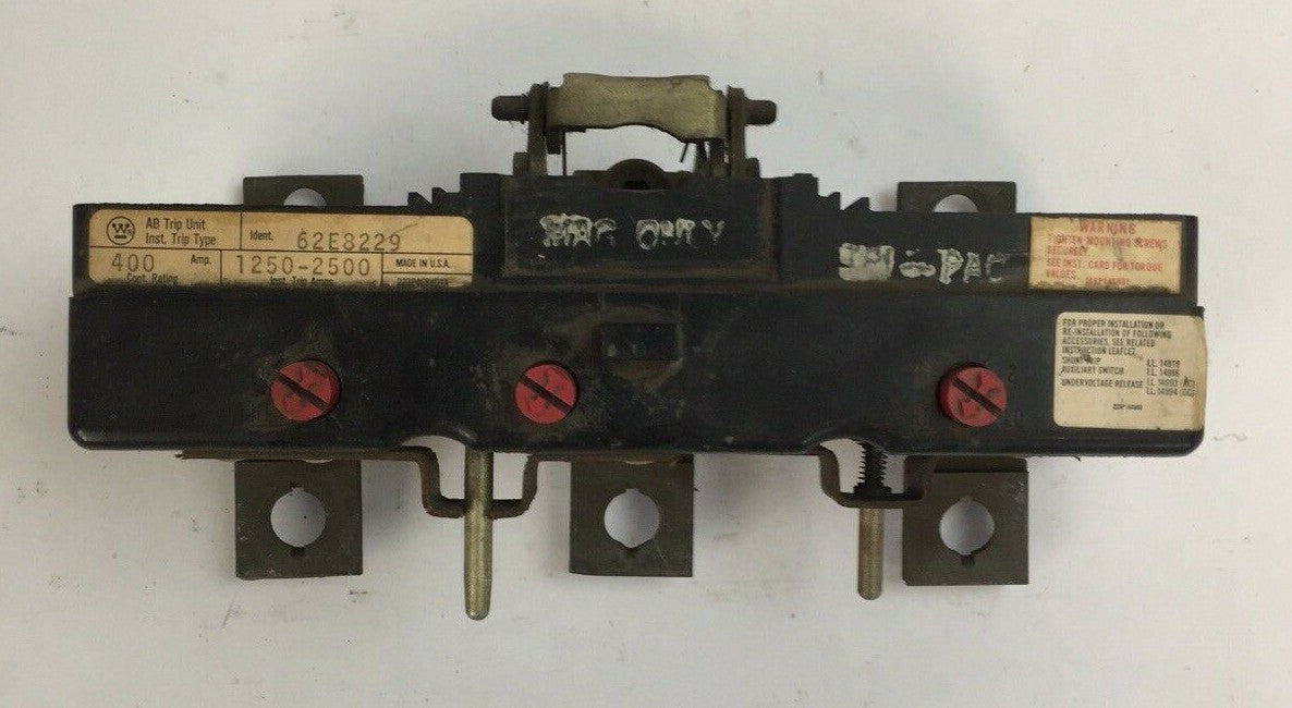 WESTINGHOUSE 62E8229 AB TRIP UNINT 400AMP 1250-2500 INST TRIP AMPS0