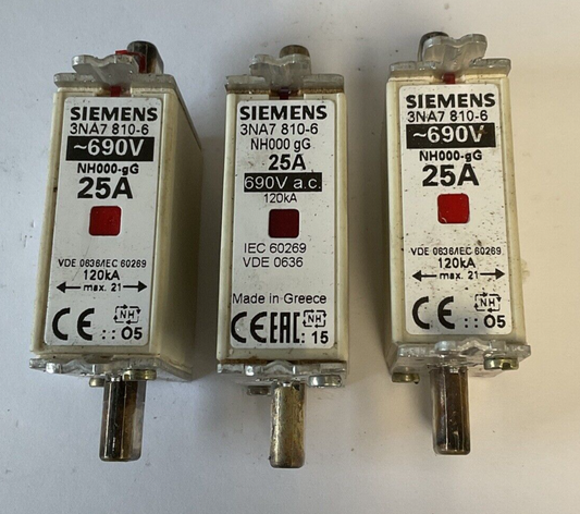 SIEMENS 3NA7 810-6 25A 690V FUSE 120KA***LOTOF3***0