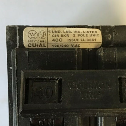 WESTINGHOUSE QPHW2040 CIRCUIT BREAKER 120/240VAC 2POLE  QUICKLAG1