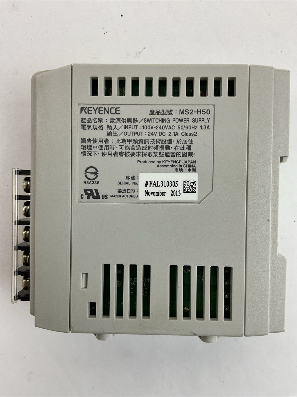 KEYENCE MS2-H50 SWITCHING POWER SUPPLY INPUT 100-240VAC 1.3A OUTPUT 24VDC 2.1A1