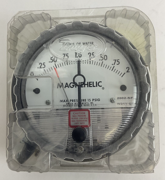 DWYER 2002-ASF-SF MAGNEHELIC PRESSURE GAUGE 15PSIG W31Y CF 0-2IN OF WATER0