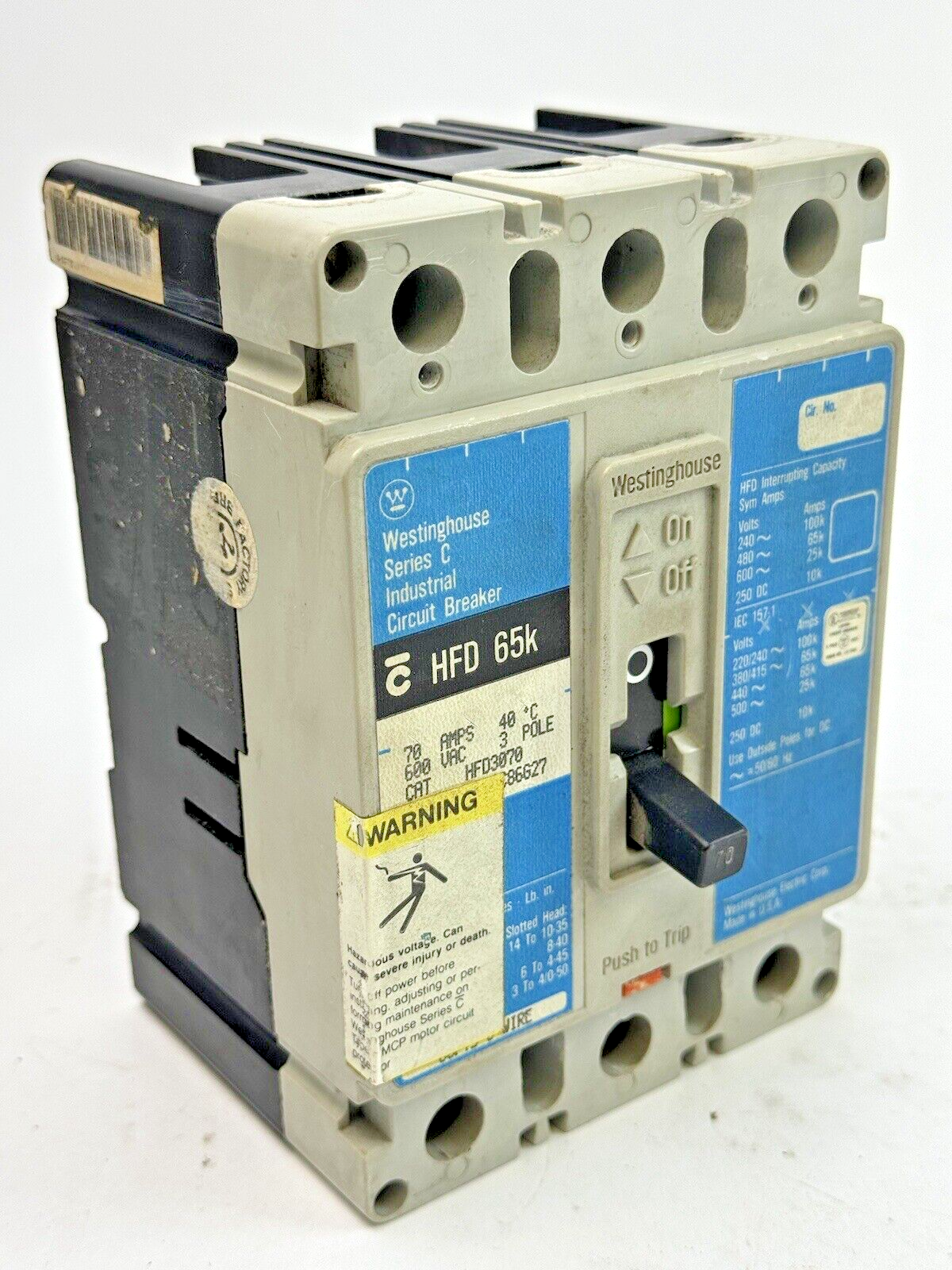 WESTINGHOUSE - HFD3070 - INDUSTRIAL CIRCUIT BREAKER - 3 POLE/ 70 A/ 600 VAC0