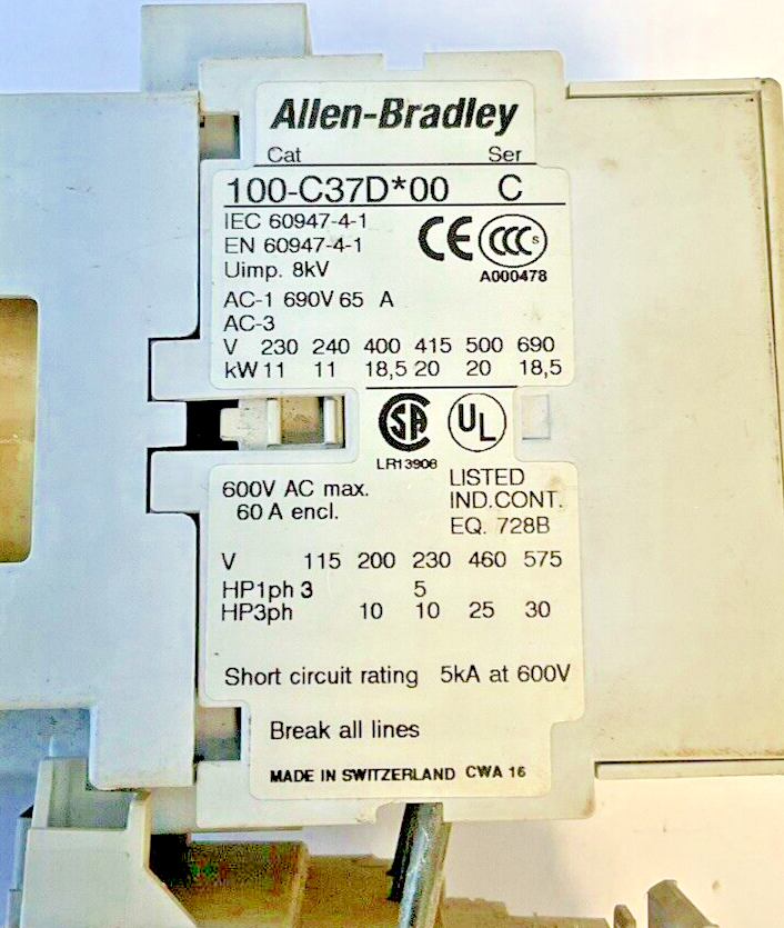 ALLEN BRADLEY 100-C30D*00C / 193-EA1GB STARTER  W/ 100-S AUX CONTACT1