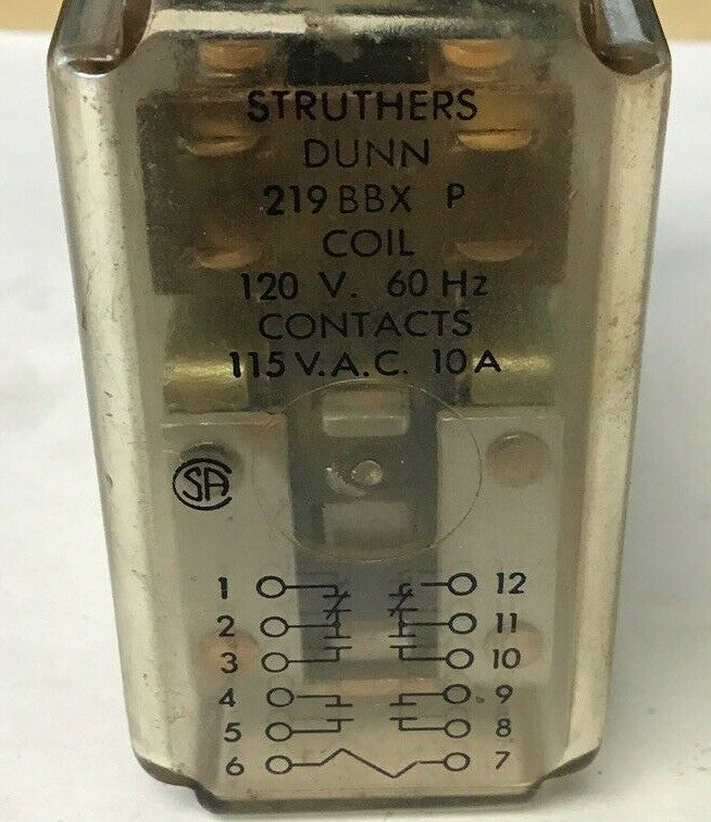 STRUTHERS DUNN 219BBX-P RELAY 120V 60HZ 115VAC 10A0