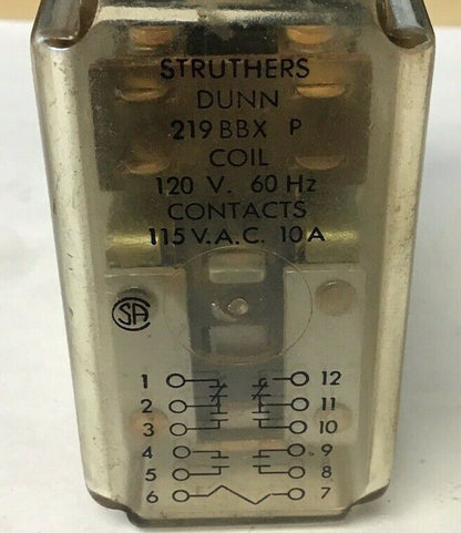 STRUTHERS DUNN 219BBX-P RELAY 120V 60HZ 115VAC 10A0