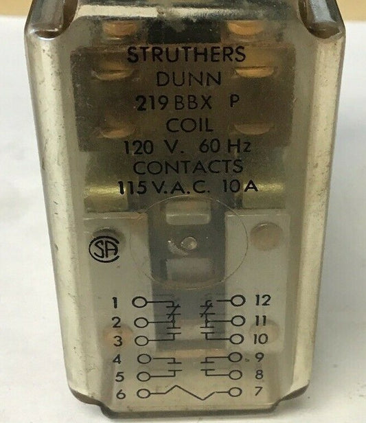 STRUTHERS DUNN 219BBX-P RELAY 120V 60HZ 115VAC 10A0