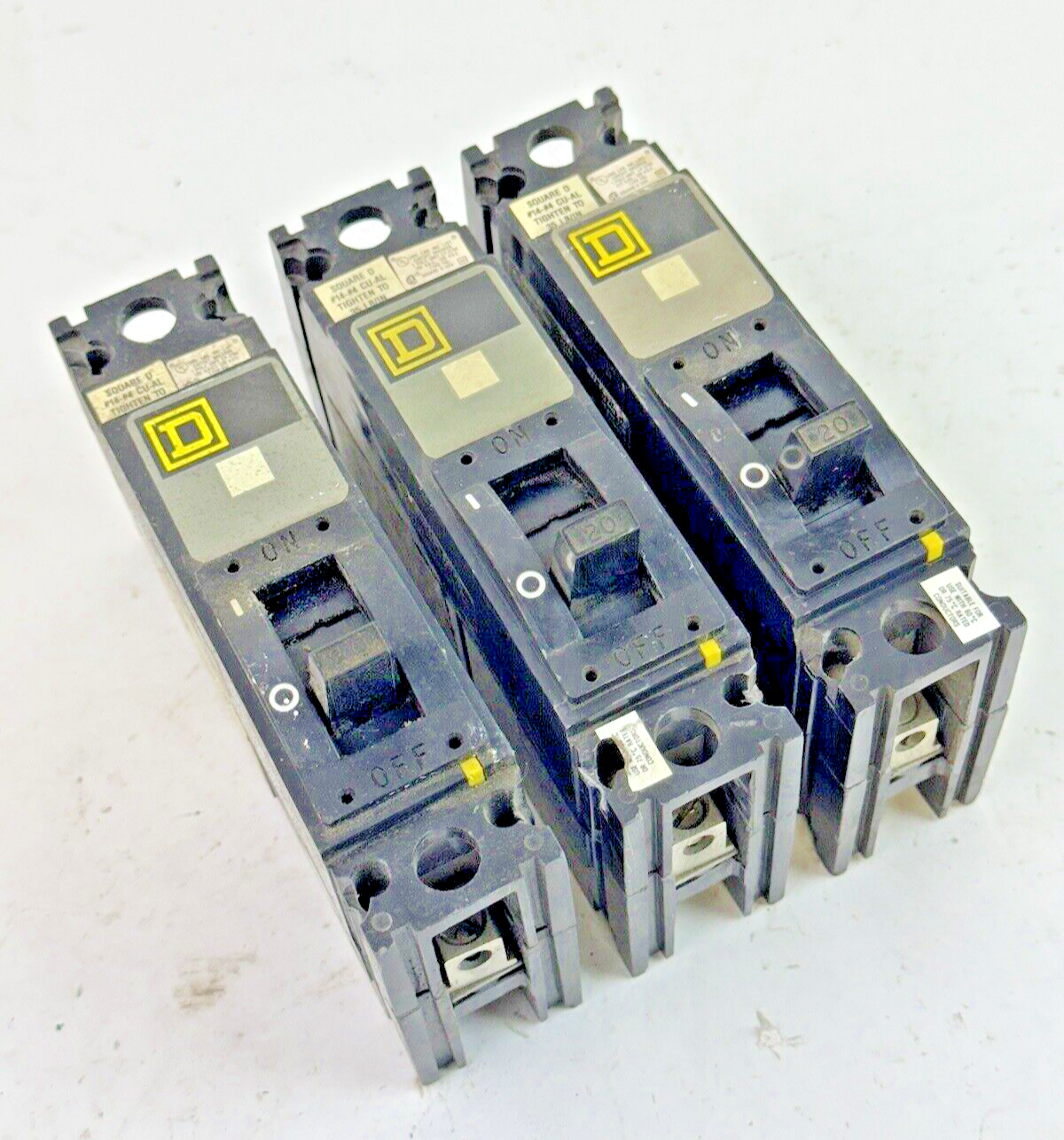 SQUARE D **LOT OF 3** FAL14020 - CIRCUIT BREAKERS - 1 POLE/ 20A/ 120 VAC 120 VDC0