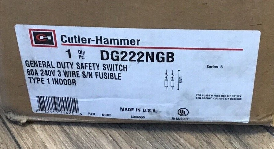 CUTLER HAMMER DG222NGB GENERAL DUTY SAFETY SWITCH 60A 240V INDOOR1