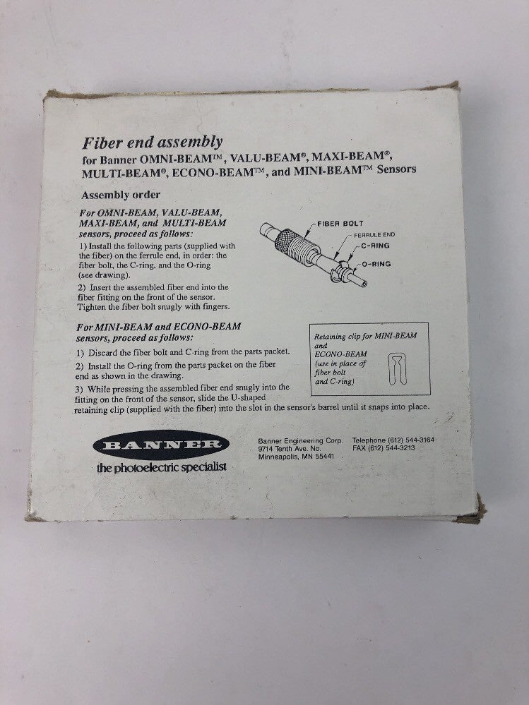 BANNER FIBER END ASSEMBLY MODEL BF2.56S0