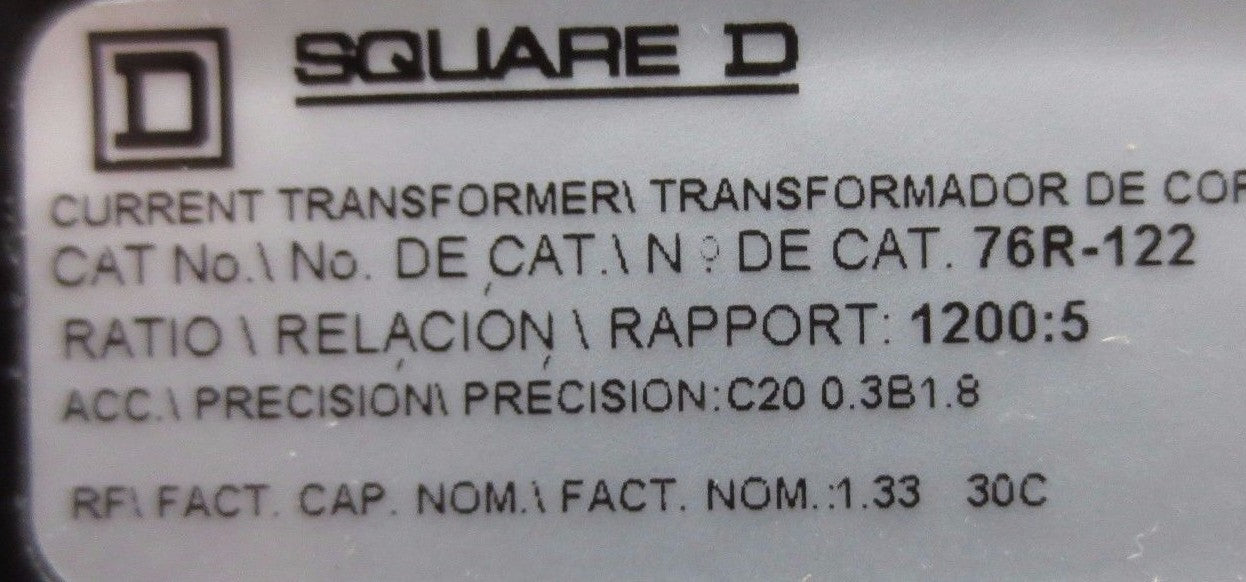 SQUARE D 76R-122 CURRENT TRANSFORMER - RATIO = 1200:5 - 10kV - 600V NEW SURPLUS1