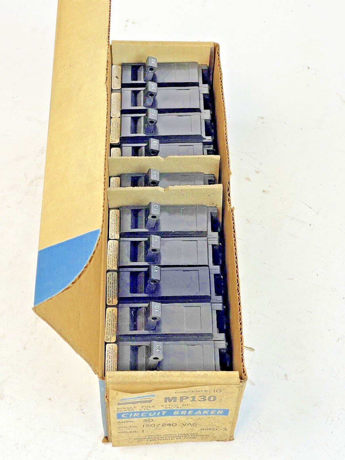 CROUSE-HINDS *BOX OF 10* - MP130 - 1 POLE, 30 A, 240 VAC CIRCUIT BREAKER2