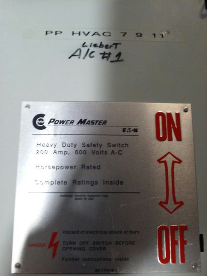 POWERMASTER EATON H364NFK, SAFETY SWITCH, 200A, 600V/250DC, 3P, 150 H.P., USED1