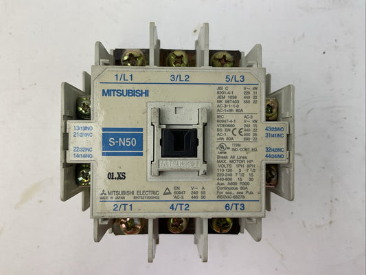 MITSUBISHI S-N50 CONTACTOR 600VAC 80A 3PH 30HP COIL 100-127V 50/60HZ0