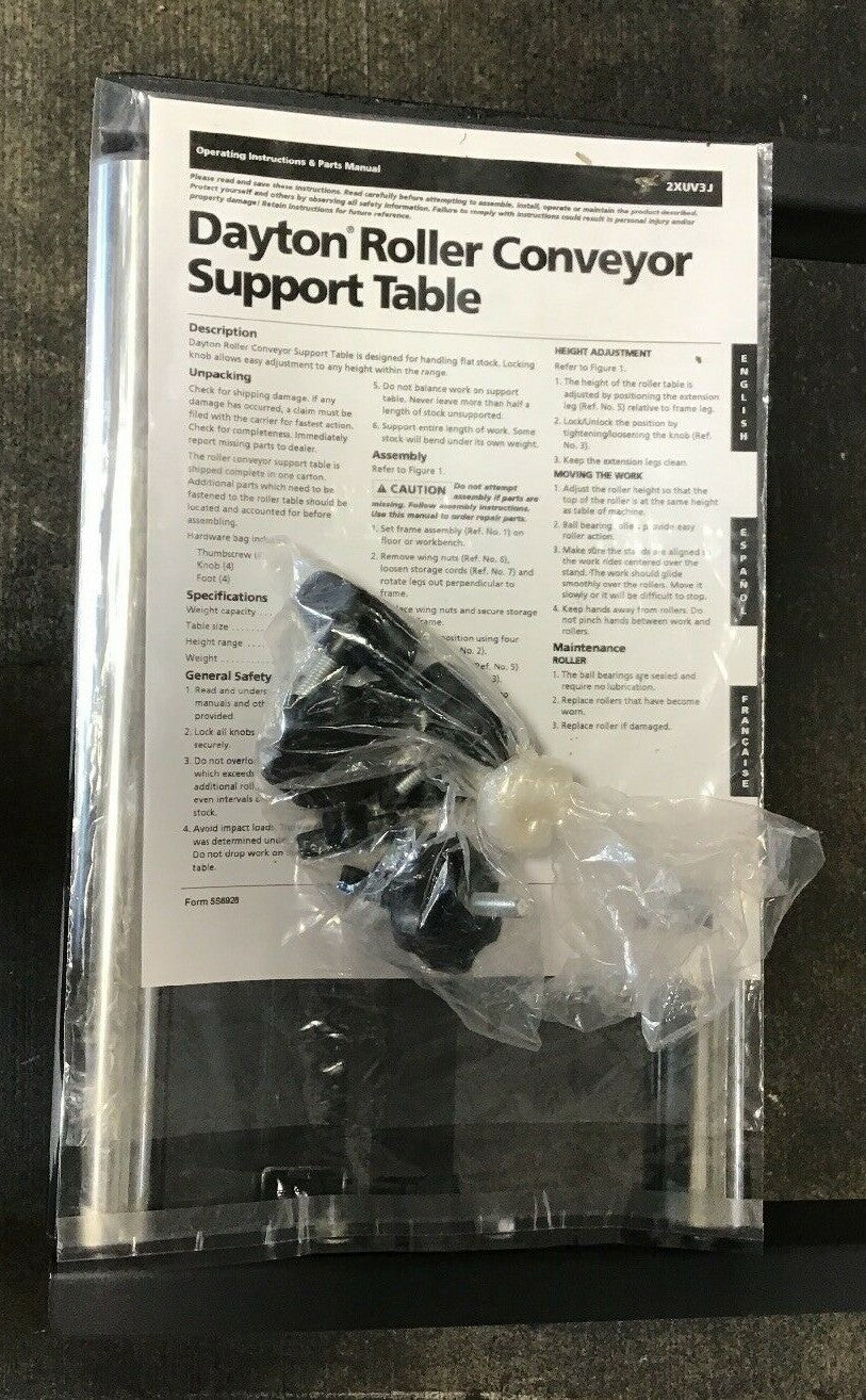 Dayton 2XUV3 Roller Conveyor Support Table, 500 Lb Cap 65.5" LONG, 15.5" WIDE.5