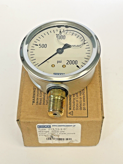 WIKA -  9767142 - PRESSURE GAUGE - 2.5" DIAMETER, 1/4" NPT LM, 0-2000PSI0