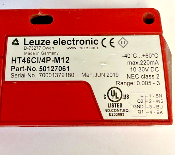 LEUZE HT46CI/4P-M12 PROXIMITY SWITCH 10-30VDC SENSOR 220MA CLASS 21