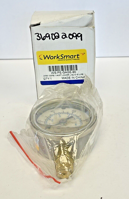 WORKSMART - WS-PE-GAGE-90 - LIQUID GAUGE - 2" DIAMETER, 1/4" NPT, 0-100 PSI3