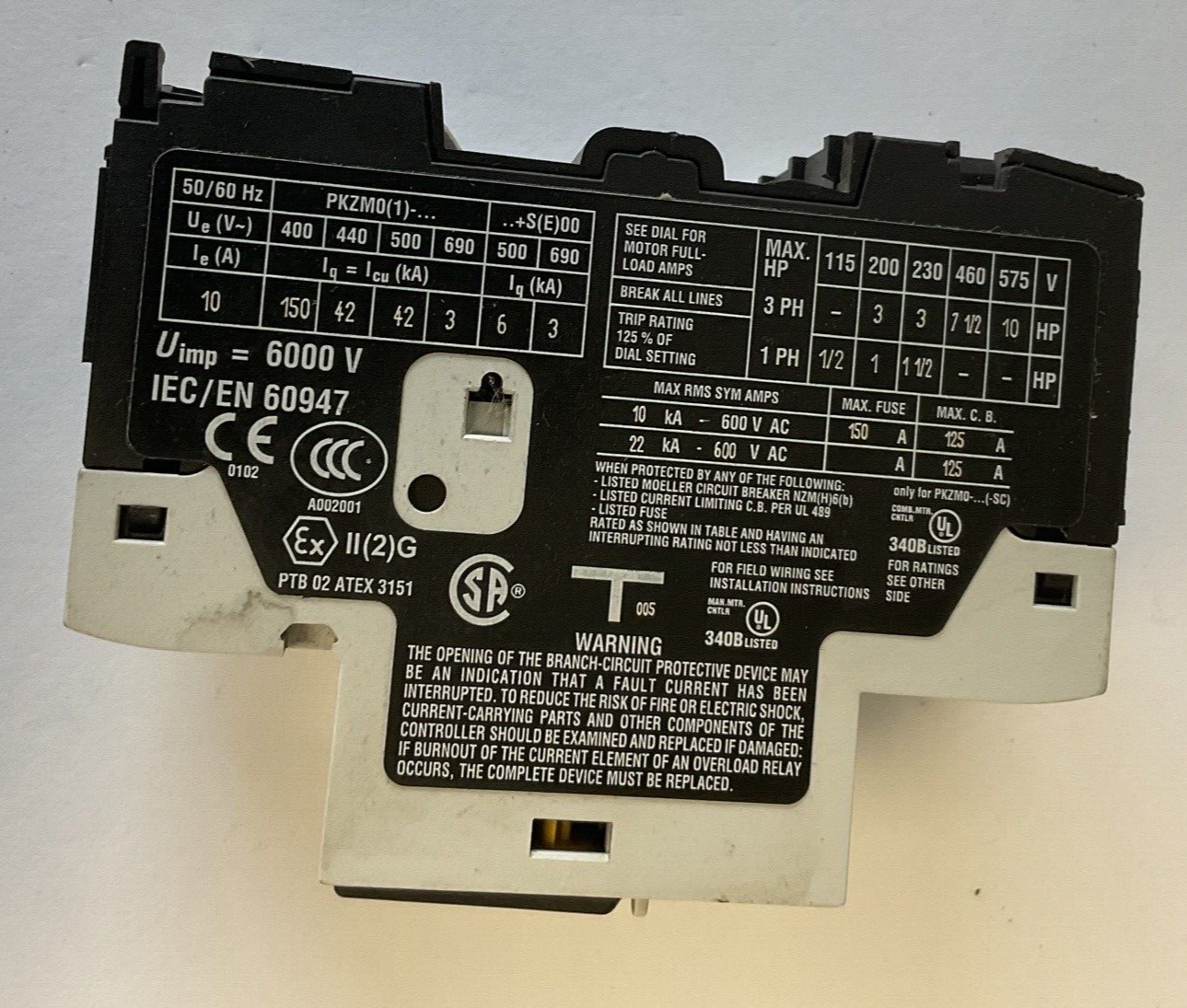 MOELLER PKZM0-10 MOTOR CIRCUIT BREAKER SER.4  600VAC2