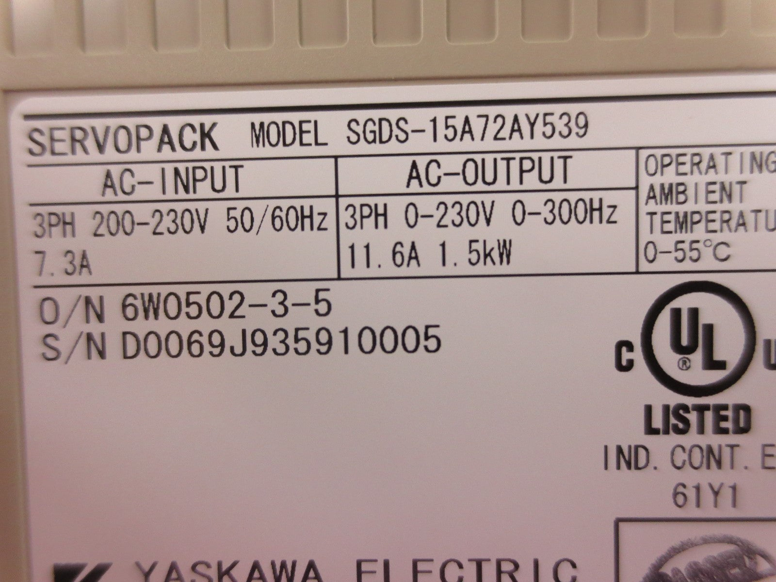 YASKAWA SGDS-15A72AY539 AC SERVOPACK OUTPUT: 230VAC, 0-300Hz 11.6A NEW SURPLUS1
