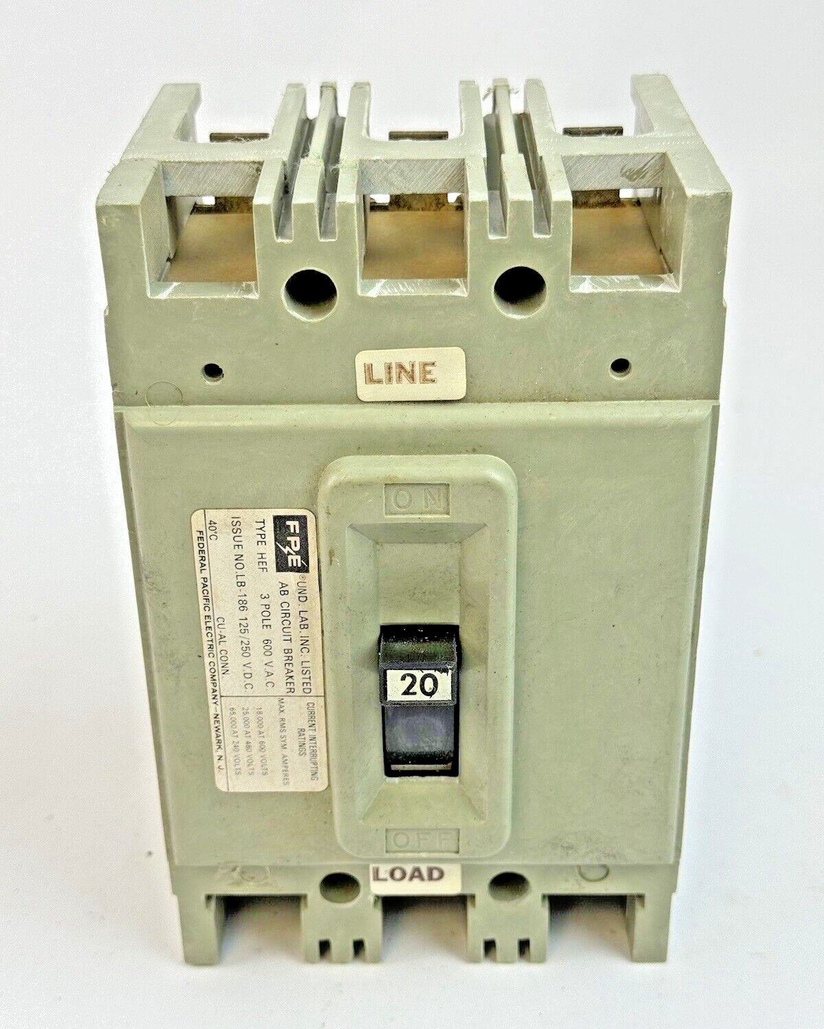 FPE - HEF631020 - CIRCUIT BREAKER - 3 POLE/240VAC/30A, LB-186 - NEW2
