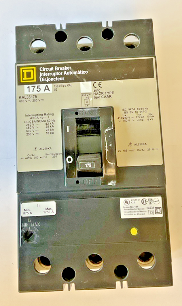 SQUARE D KAL36175 CIRCUIT BREAKER 600VAC 250VDC 175A0