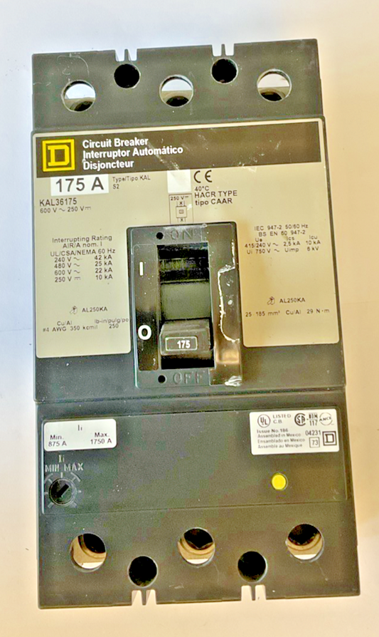SQUARE D KAL36175 CIRCUIT BREAKER 600VAC 250VDC 175A0