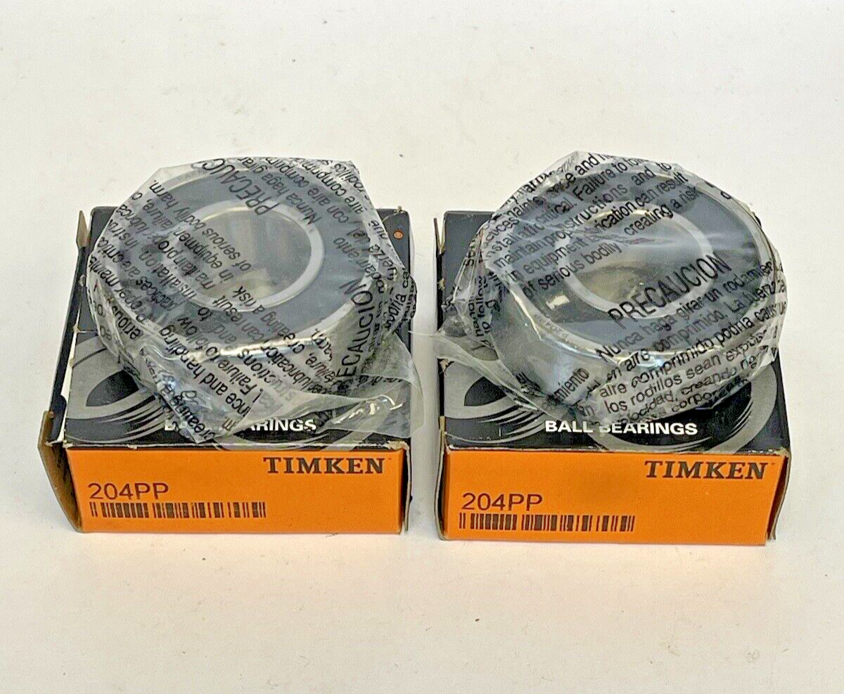 TIMKEN *LOT OF 2* - 204PP - DOUBLE SEALED RADIAL BALL BEARING - 6204 - 20X47X141