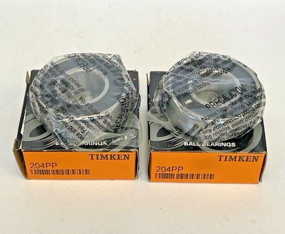 TIMKEN *LOT OF 2* - 204PP - DOUBLE SEALED RADIAL BALL BEARING - 6204 - 20X47X141