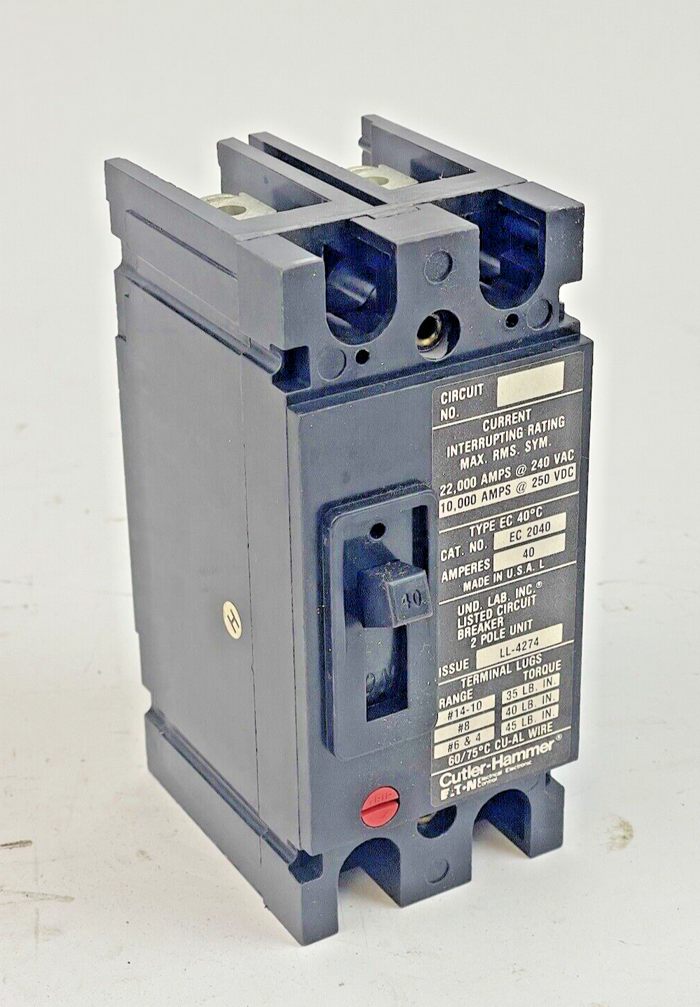 CUTLER-HAMMER - EC2040 - 2 POLE, 40A, 240 VAC CIRCUIT BREAKER0