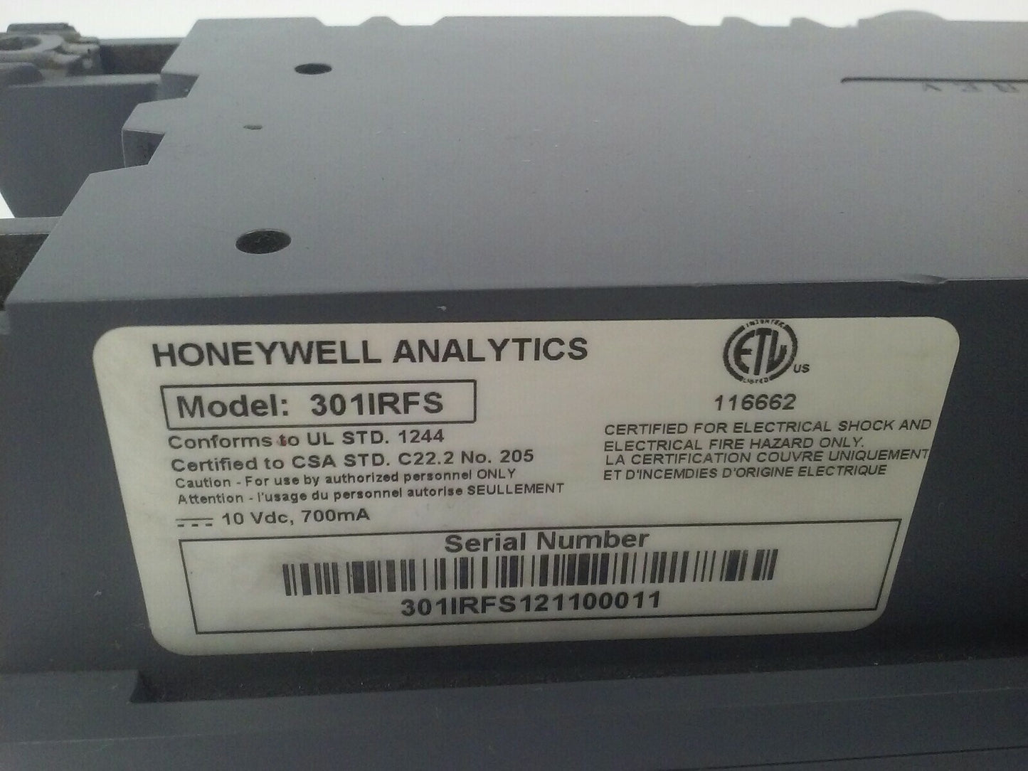HONEYWELL ANALYTICS MODEL 301IRFS S301IRF REFRIGERANT GAS SENSOR 10Vdc 700mA1