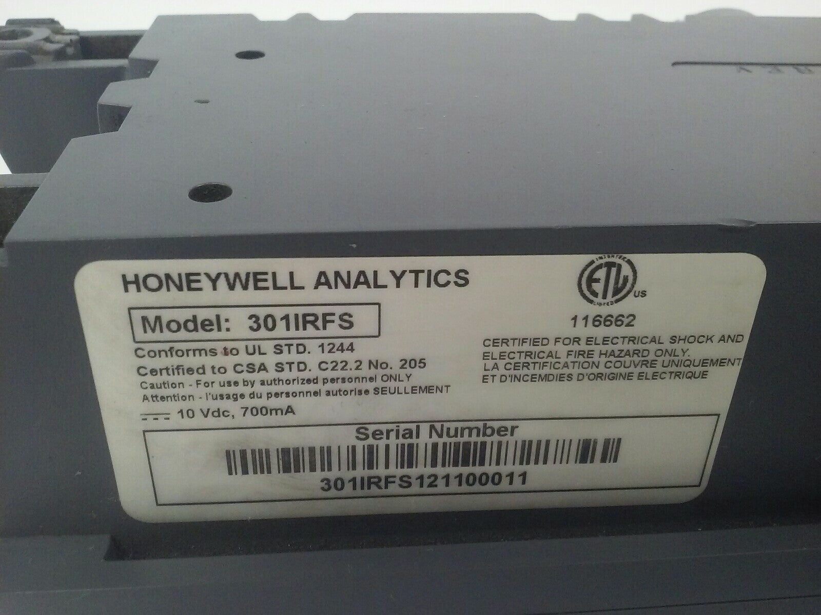 HONEYWELL ANALYTICS MODEL 301IRFS S301IRF REFRIGERANT GAS SENSOR 10Vdc 700mA1